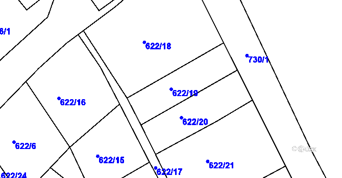 Parcela st. 622/19 v KÚ Svatava, Katastrální mapa