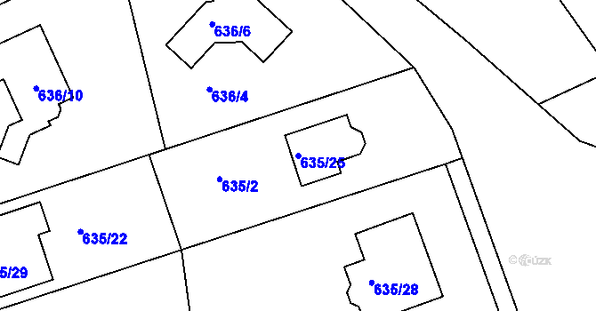 Parcela st. 635/25 v KÚ Svatava, Katastrální mapa