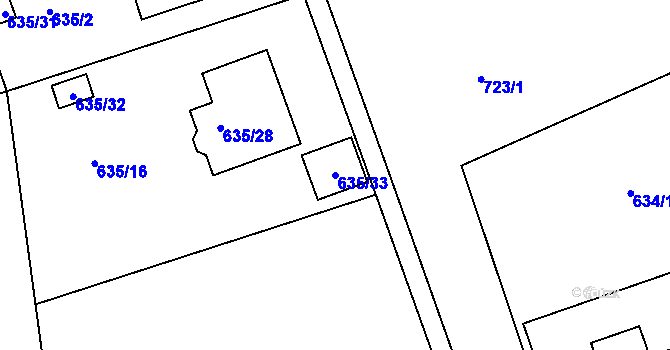 Parcela st. 635/33 v KÚ Svatava, Katastrální mapa