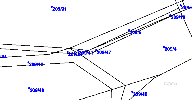 Parcela st. 209/47 v KÚ Svaté Pole, Katastrální mapa