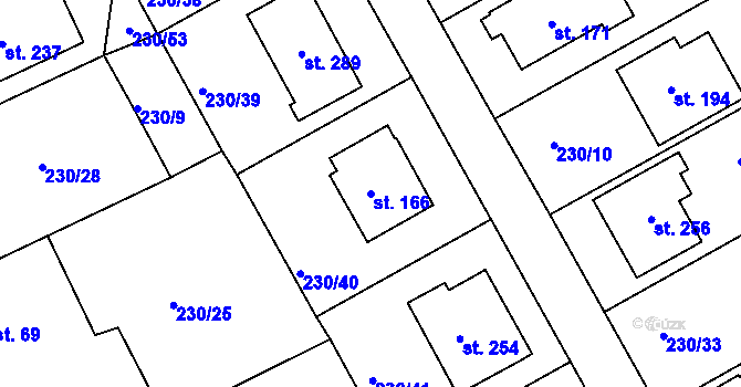 Parcela st. 166 v KÚ Svaté Pole, Katastrální mapa