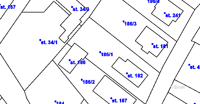 Parcela st. 186/1 v KÚ Svaté Pole, Katastrální mapa