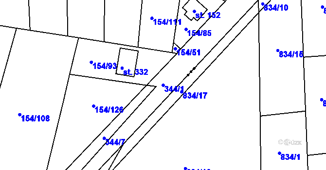 Parcela st. 344/1 v KÚ Svaté Pole, Katastrální mapa