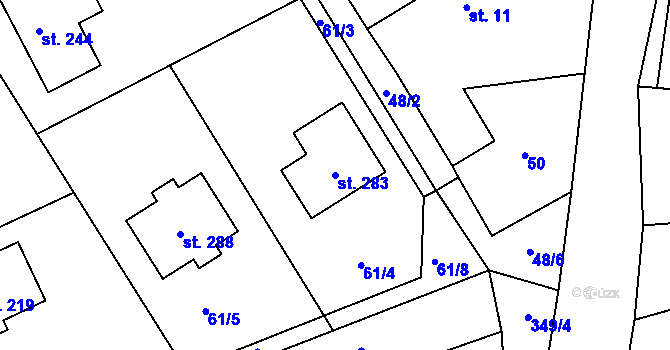 Parcela st. 283 v KÚ Svaté Pole, Katastrální mapa