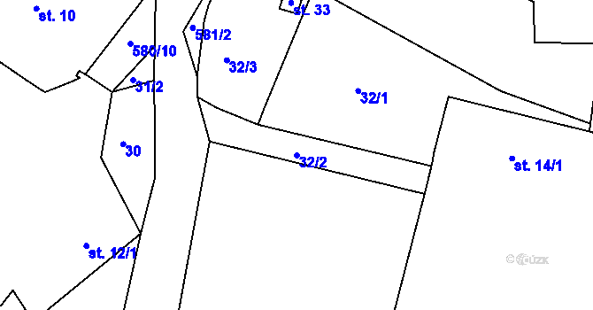 Parcela st. 32/2 v KÚ Rakov u Svatkovic, Katastrální mapa