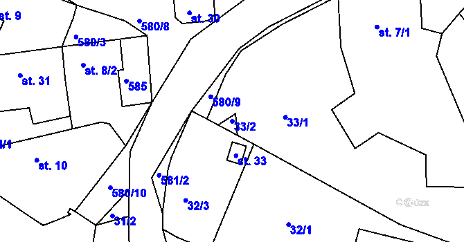 Parcela st. 33/2 v KÚ Rakov u Svatkovic, Katastrální mapa