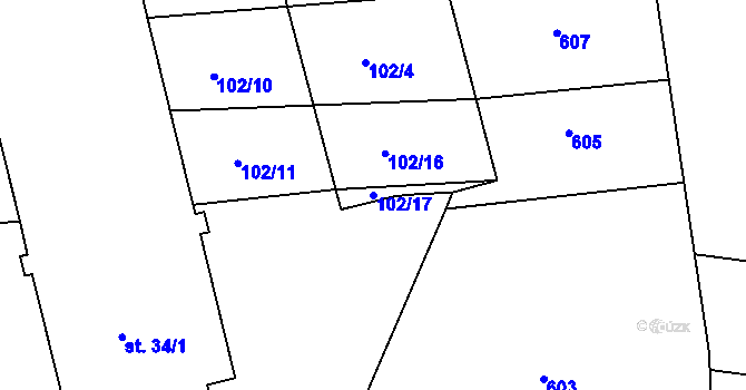 Parcela st. 102/17 v KÚ Rakov u Svatkovic, Katastrální mapa