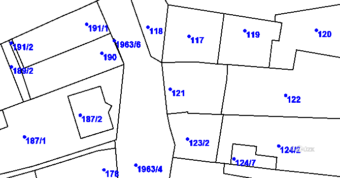 Parcela st. 121 v KÚ Mistřín, Katastrální mapa