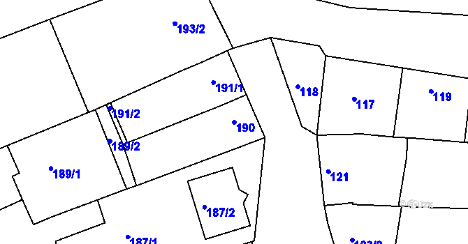 Parcela st. 190 v KÚ Mistřín, Katastrální mapa