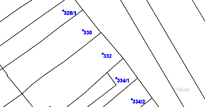 Parcela st. 332 v KÚ Mistřín, Katastrální mapa