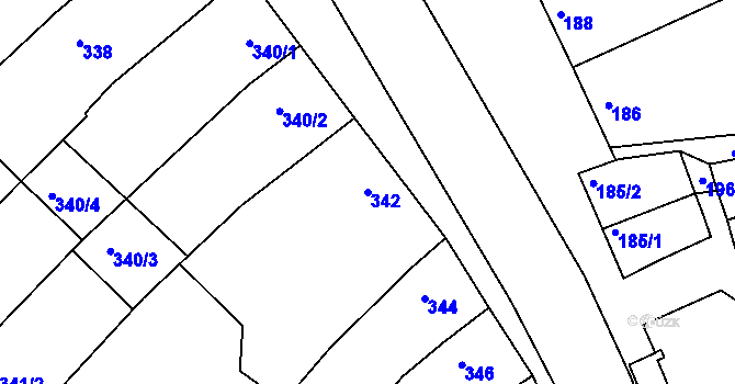 Parcela st. 342 v KÚ Mistřín, Katastrální mapa