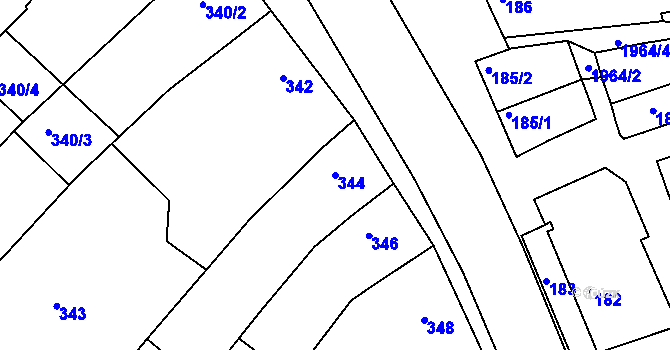 Parcela st. 344 v KÚ Mistřín, Katastrální mapa