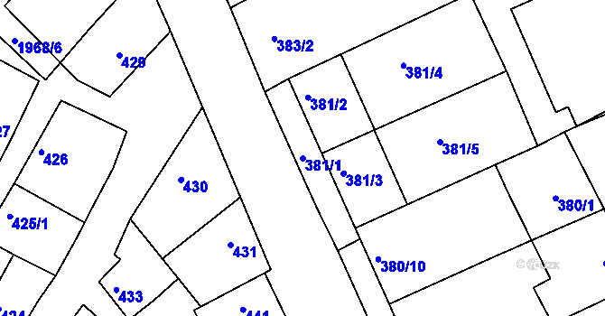 Parcela st. 381/1 v KÚ Mistřín, Katastrální mapa