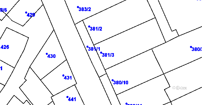 Parcela st. 381/3 v KÚ Mistřín, Katastrální mapa
