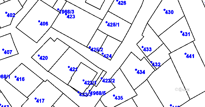 Parcela st. 424 v KÚ Mistřín, Katastrální mapa