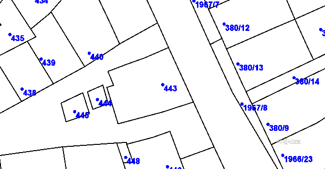 Parcela st. 443 v KÚ Mistřín, Katastrální mapa