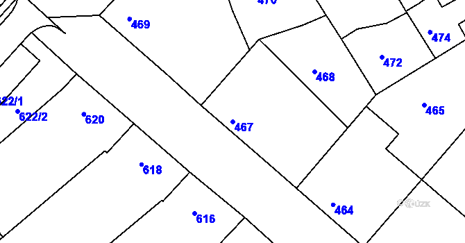 Parcela st. 467 v KÚ Mistřín, Katastrální mapa