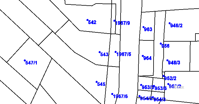Parcela st. 543 v KÚ Mistřín, Katastrální mapa