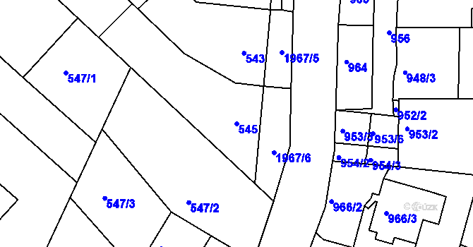 Parcela st. 545 v KÚ Mistřín, Katastrální mapa