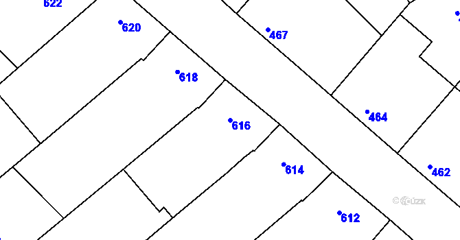 Parcela st. 616 v KÚ Mistřín, Katastrální mapa