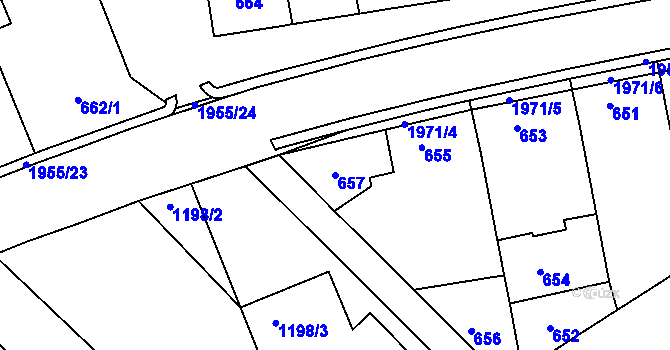 Parcela st. 657 v KÚ Mistřín, Katastrální mapa