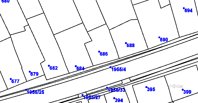 Parcela st. 686 v KÚ Mistřín, Katastrální mapa