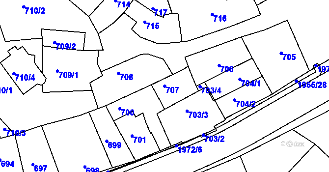 Parcela st. 707 v KÚ Mistřín, Katastrální mapa