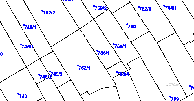 Parcela st. 755/1 v KÚ Mistřín, Katastrální mapa