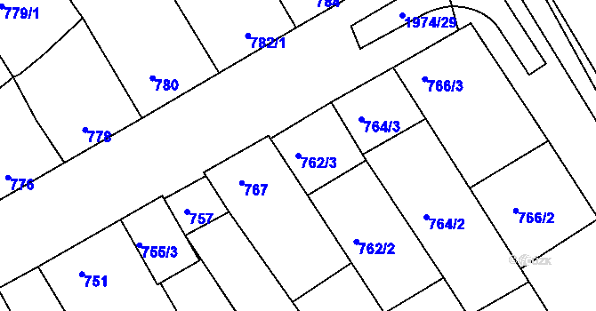 Parcela st. 762/3 v KÚ Mistřín, Katastrální mapa