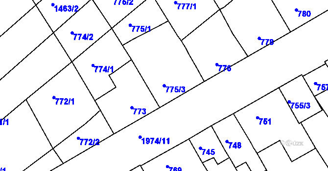 Parcela st. 775/3 v KÚ Mistřín, Katastrální mapa