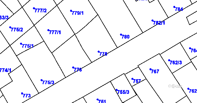Parcela st. 778 v KÚ Mistřín, Katastrální mapa