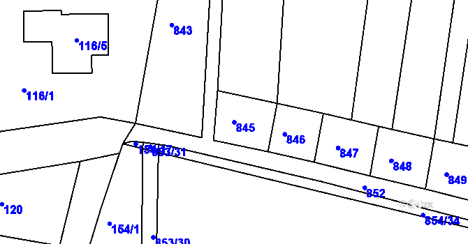 Parcela st. 845 v KÚ Mistřín, Katastrální mapa