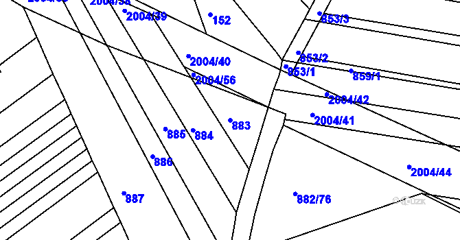 Parcela st. 883 v KÚ Mistřín, Katastrální mapa