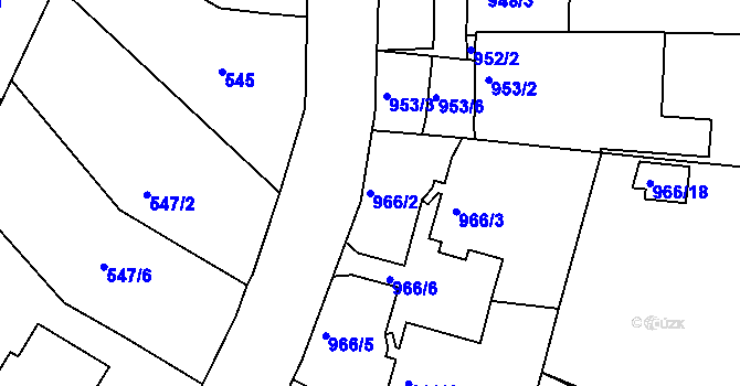 Parcela st. 966/2 v KÚ Mistřín, Katastrální mapa