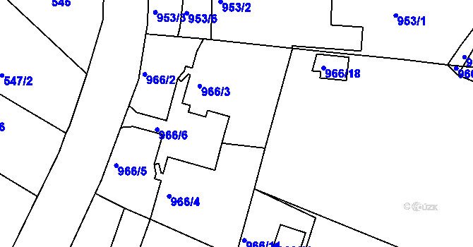 Parcela st. 966/7 v KÚ Mistřín, Katastrální mapa