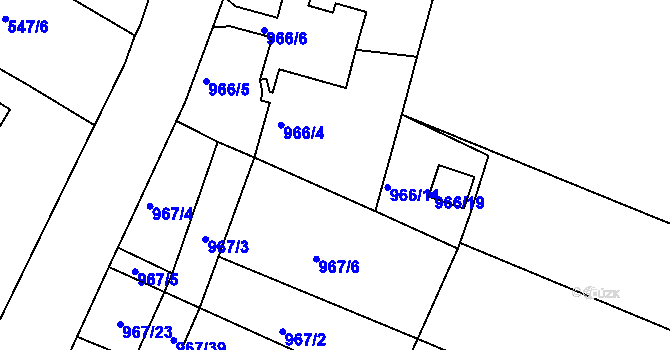 Parcela st. 966/8 v KÚ Mistřín, Katastrální mapa
