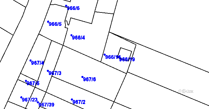 Parcela st. 966/11 v KÚ Mistřín, Katastrální mapa