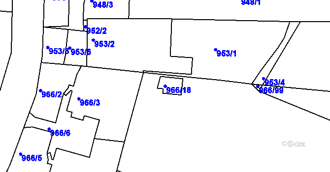 Parcela st. 966/18 v KÚ Mistřín, Katastrální mapa