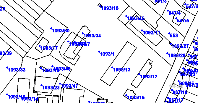 Parcela st. 1093/1 v KÚ Mistřín, Katastrální mapa