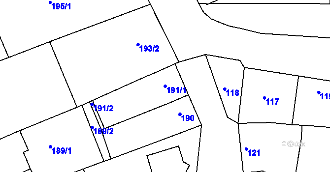 Parcela st. 191/1 v KÚ Mistřín, Katastrální mapa