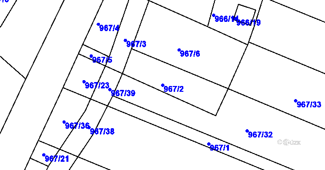 Parcela st. 967/2 v KÚ Mistřín, Katastrální mapa