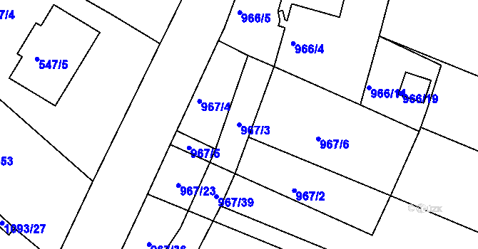 Parcela st. 967/3 v KÚ Mistřín, Katastrální mapa