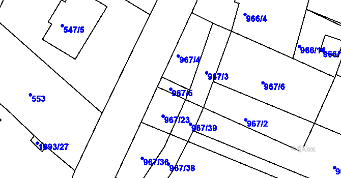 Parcela st. 967/5 v KÚ Mistřín, Katastrální mapa