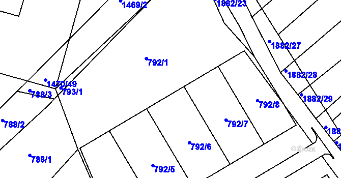 Parcela st. 792/1 v KÚ Mistřín, Katastrální mapa