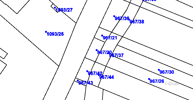 Parcela st. 967/20 v KÚ Mistřín, Katastrální mapa
