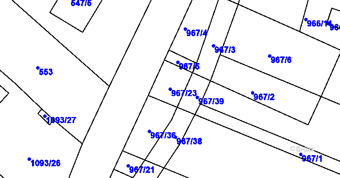 Parcela st. 967/23 v KÚ Mistřín, Katastrální mapa