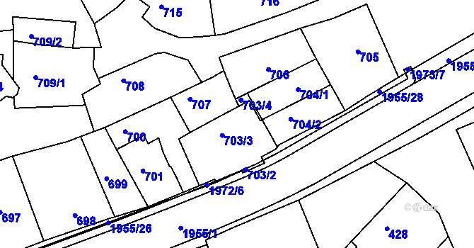 Parcela st. 703/3 v KÚ Mistřín, Katastrální mapa