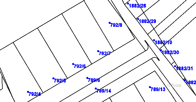 Parcela st. 792/7 v KÚ Mistřín, Katastrální mapa