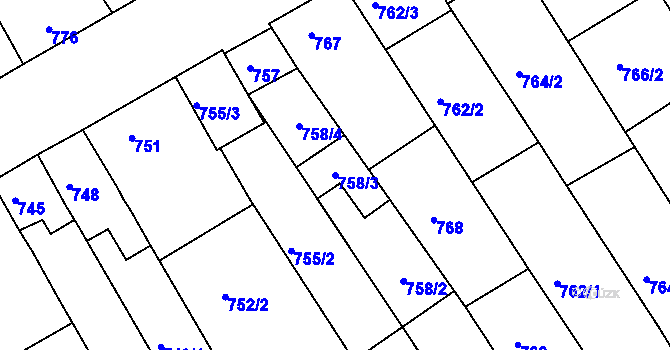 Parcela st. 758/3 v KÚ Mistřín, Katastrální mapa
