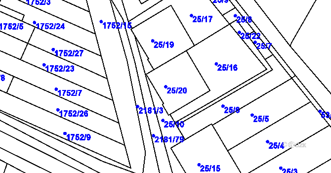 Parcela st. 25/20 v KÚ Svatobořice, Katastrální mapa
